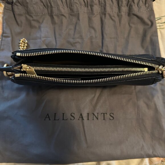 AllSaints Pebbled Black Leather "Marry Pochette" with Gold Chain, Dust Bag, NWOT - Picture 5 of 7